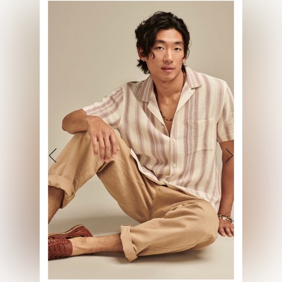 Lucky Brand Textured Stripe Short Sleeve Camp Collar Shirt - Picture 6 of 7